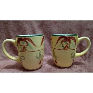 Pfaltzgraff Tuscan Rooster Coffee Mugs Set of 2 Yellow Farmhouse Ceramic Cups